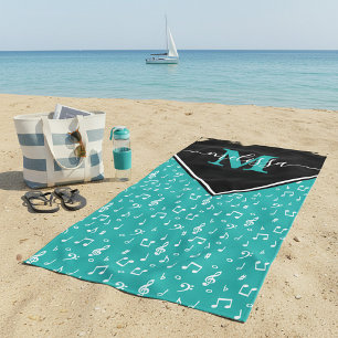 Music symbols personalized beach towel