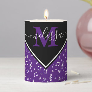 Music symbols personalized pillar candle