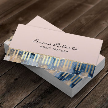 Music Teacher Abstract Navy & Gold Piano Musical  Business Card by cardfactory at Zazzle