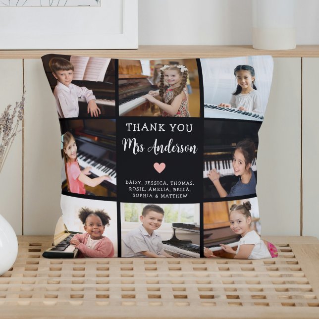 Music Teacher Appreciation Photo Collage Black  Throw Pillow (Creator Uploaded)