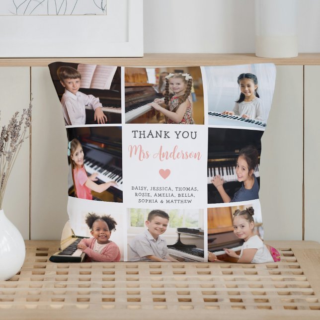 Music Teacher Appreciation Photo Collage White  Throw Pillow (Creator Uploaded)