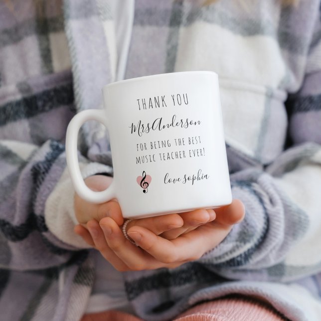 Music Teacher Appreciation Treble Clef Pink Heart Two-Tone Coffee Mug (Creator Uploaded)