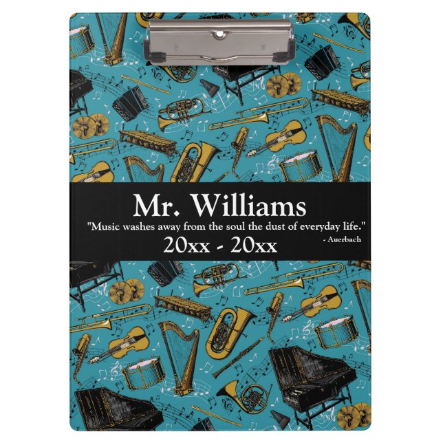 Music Teacher, Back To School, Instruments Clipboard (Front)