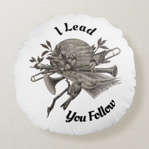 Music Teacher Band Conductor Vintage Instruments Round Pillow