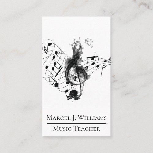 Music Teacher Black and White Professional Business Card