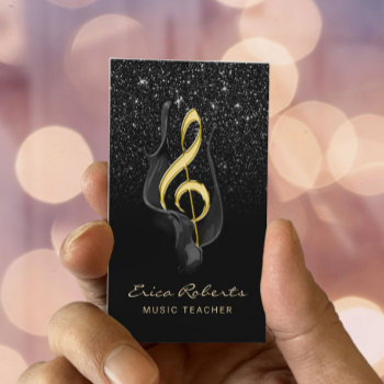 Music Teacher Black Glitter Singer Songwriter Business Card by cardfactory at Zazzle