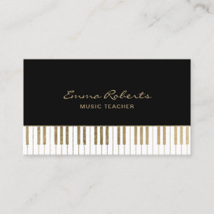 Music Teacher Black Gold Piano Keys Musical Business Card