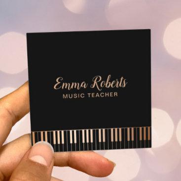 Music Teacher Black & Gold Piano Keys Musical Square Business Card