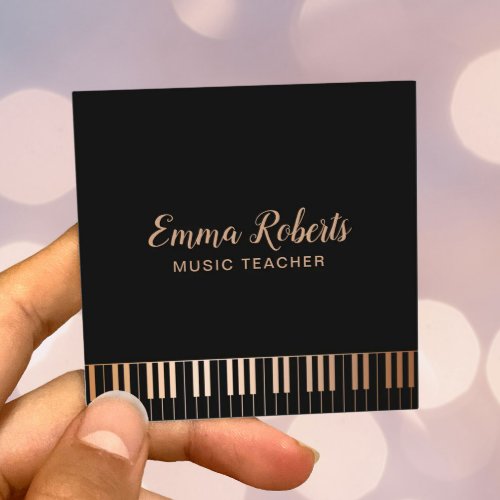 Music Teacher Black  Gold Piano Keys Musical Square Business Card