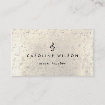 Music Teacher Black Treble Clef On Faux Gold Notes Business Card by musickitten at Zazzle