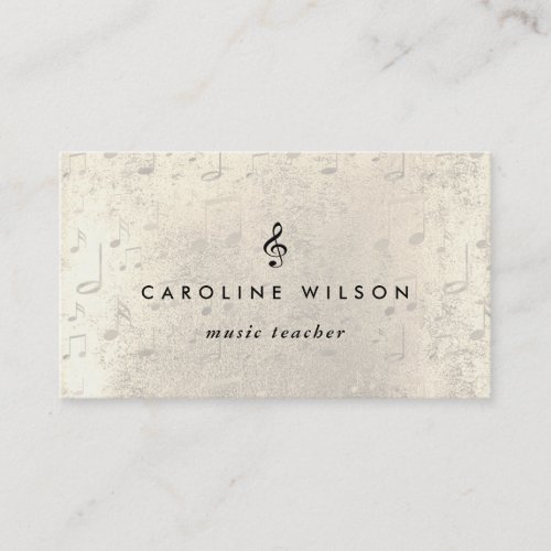music teacher black treble clef on faux gold notes business card