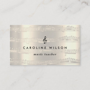 music teacher black treble clef on faux metal business card