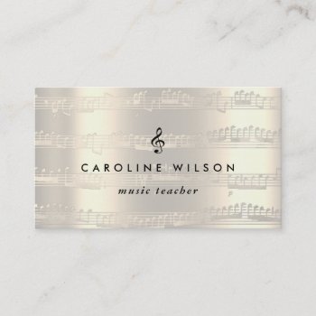 Music Teacher Black Treble Clef On Faux Metal Business Card by musickitten at Zazzle