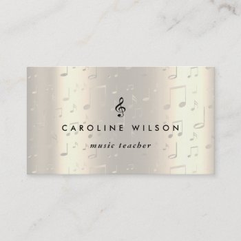 Music Teacher Black Treble Clef On Faux Metal Business Card by musickitten at Zazzle