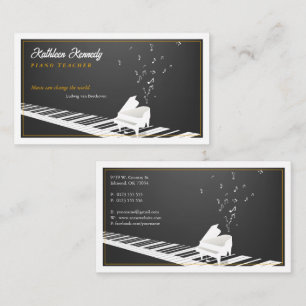 Music Teacher Black White Piano Keys Business Card