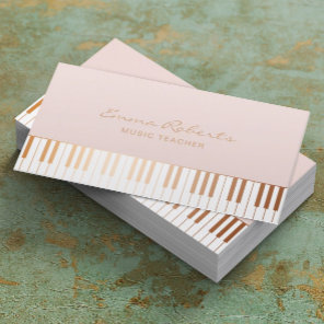 Music Teacher Blush Pink Gold Piano Keys Musical Business Card