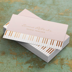 Music Teacher Blush Pink Gold Piano Keys Musical Business Card at Zazzle