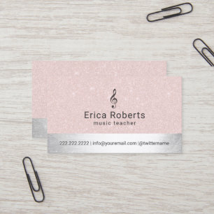 Music Teacher Blush Pink & Silver Musical Business Card