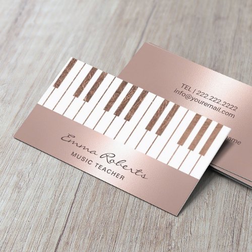 Music Teacher Blush Rose Gold Piano Keys Musical Business Card