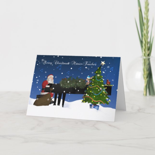 Music Teacher Card With Santa Playing Piano (Front)