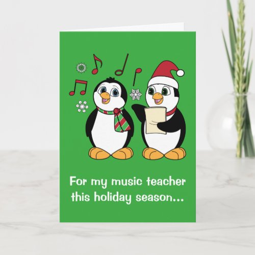 Music Teacher Christmas Penguins Caroling Holiday Card