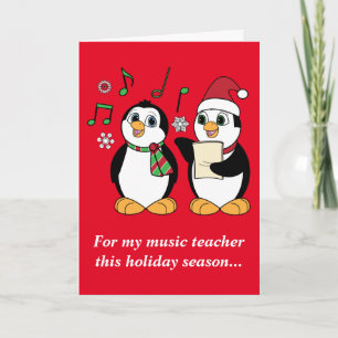 Music Teacher: Christmas Penguins Caroling Holiday Card