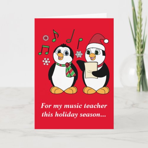 Music Teacher Christmas Penguins Caroling Holiday Card