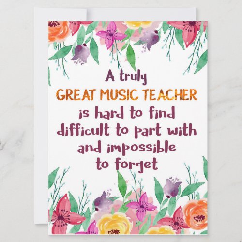 Music Teacher Classroom Decor Appreciation Gift Card