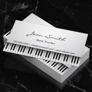 Music Teacher Classy White Piano Musical Business Card by cardfactory at Zazzle