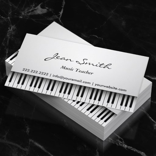 Customizable Classy White Piano Music Teacher Business Card
