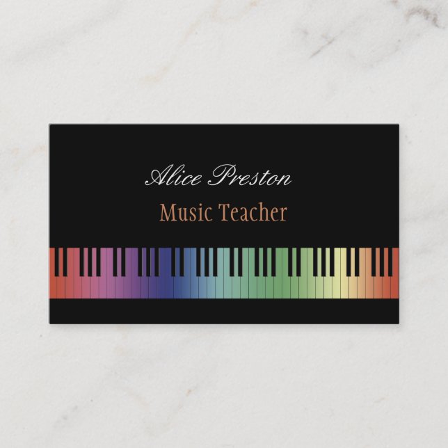 Music Teacher | Colorful Piano Business Card (Front)