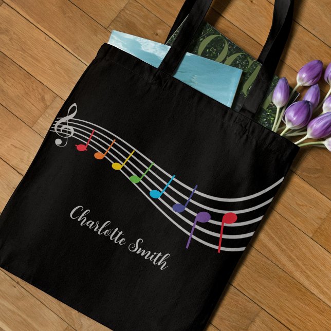 Music Teacher Custom Name Music Notes Tote Bag (Creator Uploaded)