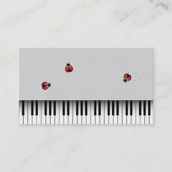 Music Teacher Cute Ladybugs & Piano Keys Leather Business Card by cardfactory at Zazzle