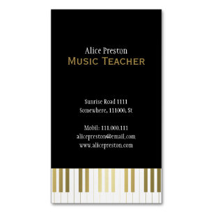 Music Teacher   Elegant Black Golden Piano Business Card Magnet