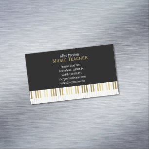 Music Teacher Elegant Black Golden Piano Business Card Magnet