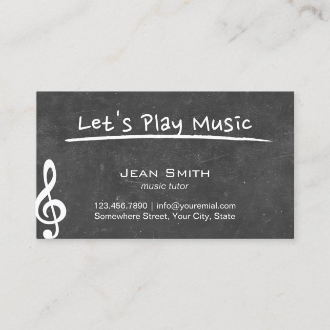 Music Teacher Elegant Chalkboard Business Card (Front)