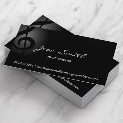 Customizable Elegant Dark Clef Music Teacher Business Card
