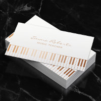 Music Teacher Elegant Gold Piano Keys Musical Business Card
