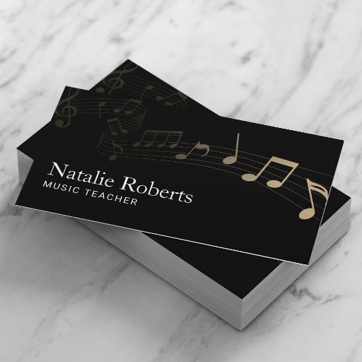 Customizable Music Teacher Elegant Music Note Plain Black Business Card