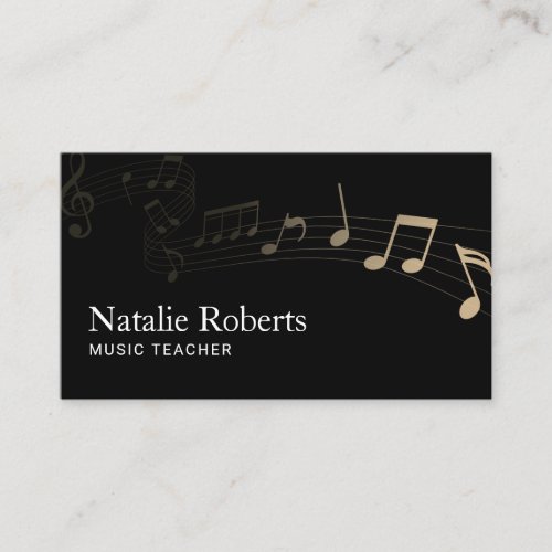 Music Teacher Elegant Music Note Plain Black Business Card