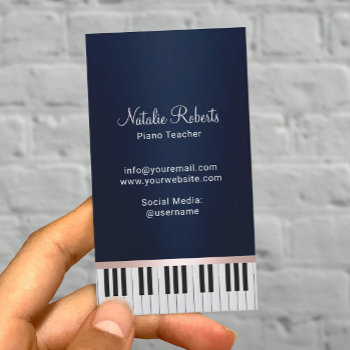 Music Teacher Elegant Navy Blue Piano Keys Business Card by cardfactory at Zazzle