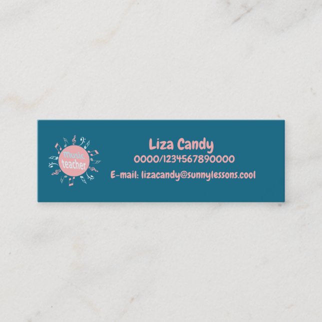 Music teacher elegant notes blue background busine mini business card (Front)