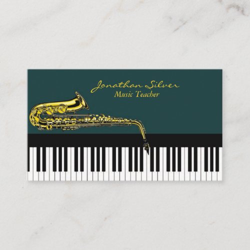 Music Teacher Elegant Piano Keys  Saxophone Business Card