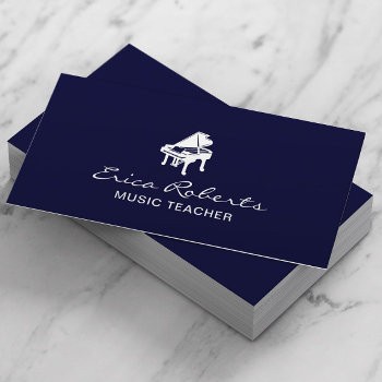 Music Teacher Elegant Piano Navy Musical  Business Card by cardfactory at Zazzle