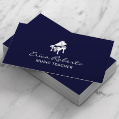 Music Teacher Elegant Piano Navy Musical  Business Card at Zazzle