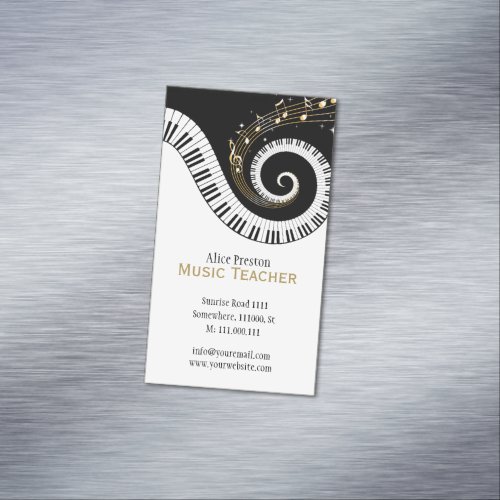 Music Teacher  Elegant Spiral Clack White Piano Business Card Magnet
