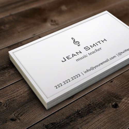 Pearl White Border Music Teacher Business Card
