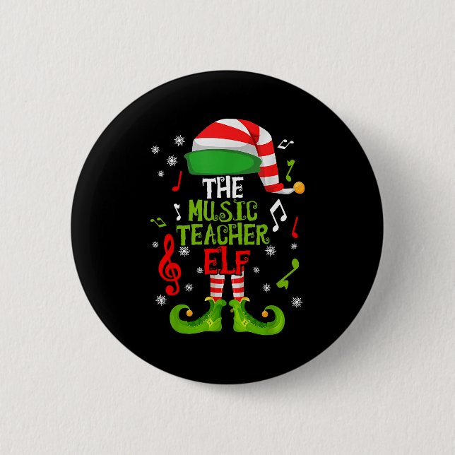 Music Teacher Elf Christmas Family Matching Xmas G Button (Front)