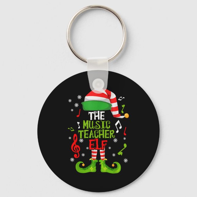 Music Teacher Elf Christmas Family Matching Xmas G Keychain (Front)