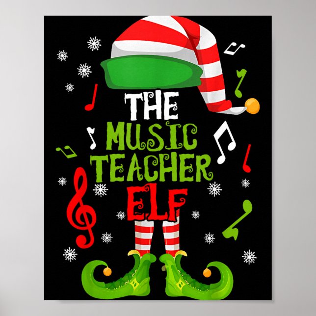 Music Teacher Elf Christmas Family Matching Xmas G Poster (Front)